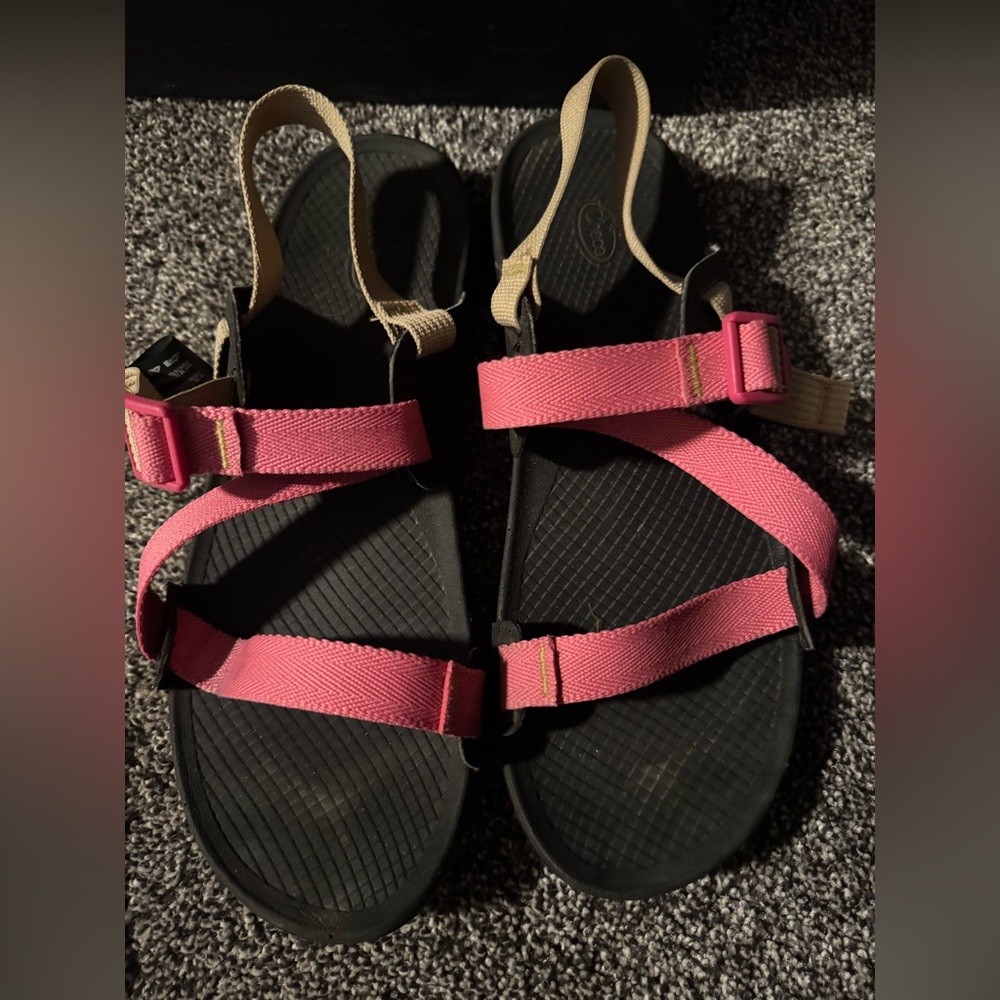 Pink and Black Strappy Sandals